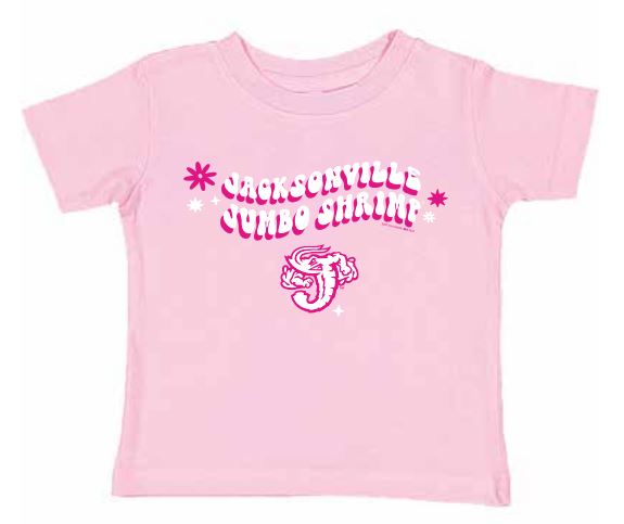 Jacksonville Jumbo Shrimp Soft As A Grape Pink Toddler Groovy Tee