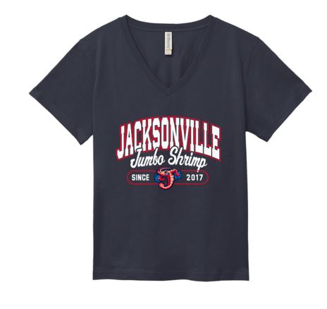 Jacksonville Jumbo Shrimp Ouray Ladies Spring Navy V-Neck Tee