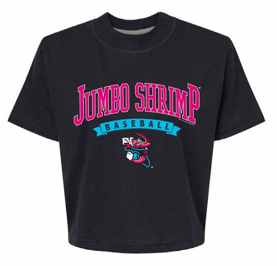 Jacksonville Jumbo Shrimp Soft As A Grape Ladies Black Vice Boxy Tee