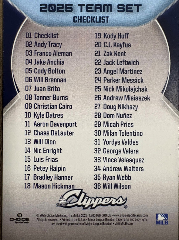 Columbus Clippers Choice Sports 2025 team set