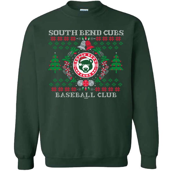 South Bend Cubs Wreath Christmas Crewneck Sweatshirt