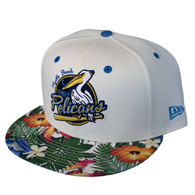 Myrtle Beach Pelicans New Era Chrome White and Floral Primary 9Fifty Adjustable Snapback Cap
