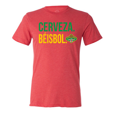 Diamantes de Arkansas 108 Stitches Cerveza Beisbol Red Tee