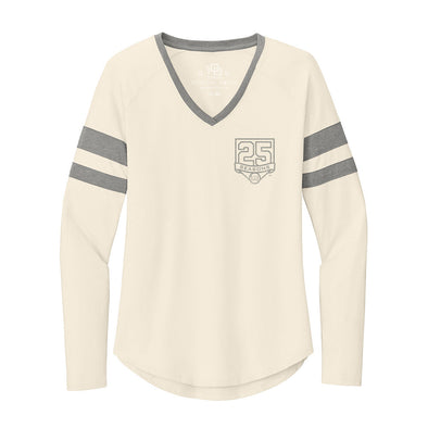 108 Stitches Ladies Striped L/S V-Neck Tee