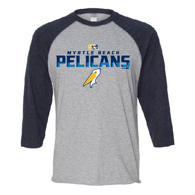 Myrtle Beach Pelicans Bimm Ridder Youth Navy & Gray 3/4 Sleeve Raglan Dressing Tee