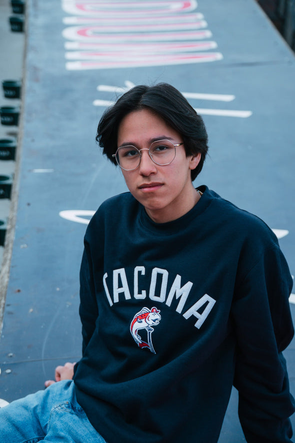 Tacoma Rainiers Champion Navy Salmon Applique Crew