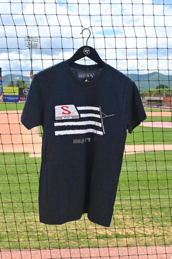 Salem Red Sox Baseballism Adult Navy Base Path Flag Tee