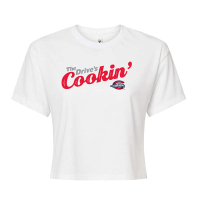 Greenville Drive Ladies White Drive's Cookin' Cropped Tee Shirt