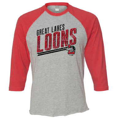 Great Lakes Loons Bimm Ridder Heather Red Raglan 3/4 Sleeve Tee