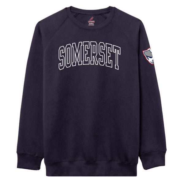 Somerset Patriots Adult Premium Soft Style Unisex Navy Somerset Wordmark Essential Crew Neck Sweatshirt