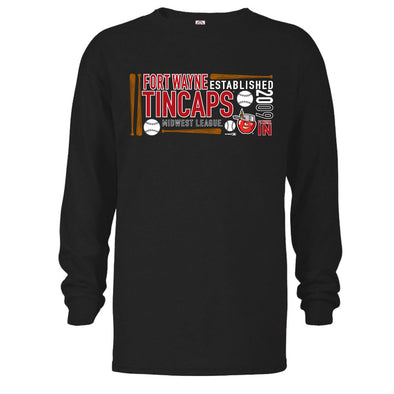 Fort Wayne TinCaps Youth Detailed Long Sleeve Black Tee