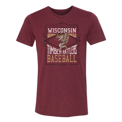 Timber Rattlers 108 Stitches Cardinal Fauxback Classic Tee