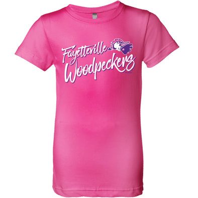 Fayetteville Woodpeckers Bimm Ridder Youth Pink Mascara T-Shirt