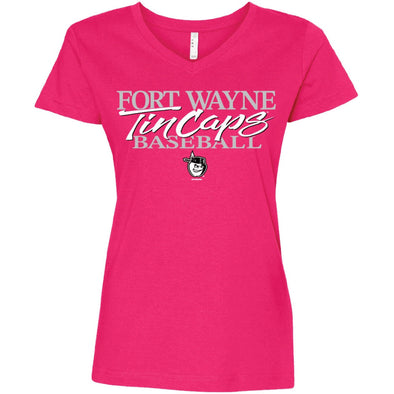 Fort Wayne TinCaps Herringbone Hot Pink Ladies V-Neck