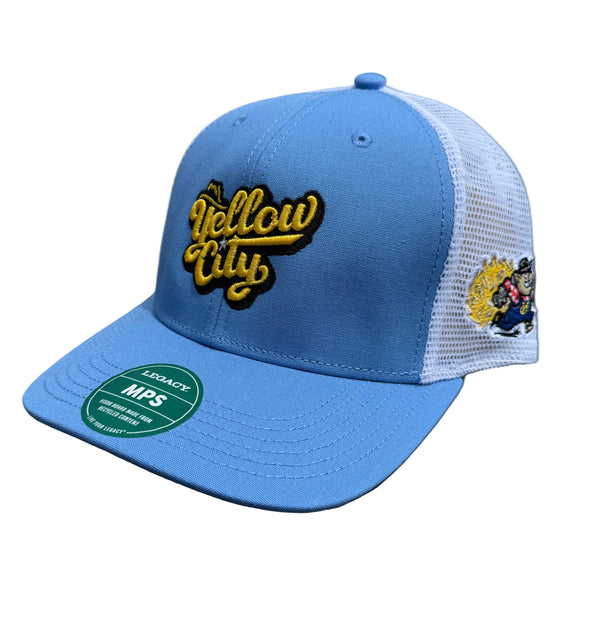 Amarillo Sod Poodles Yellow City Pigweeds Blue YC Script Trucker