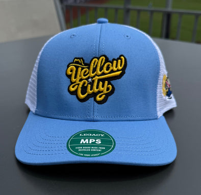 Amarillo Sod Poodles Yellow City Pigweeds Blue YC Script Trucker