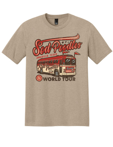 Amarillo Sod Poodles Tan World Tour Bus Crest Tee