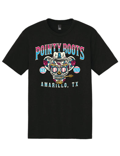 Amarillo Sod Poodles Pointy Boots Sugar Skull Black Tee