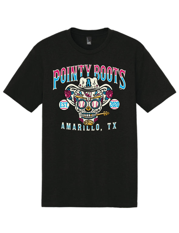 Amarillo Sod Poodles Pointy Boots Sugar Skull Black Tee