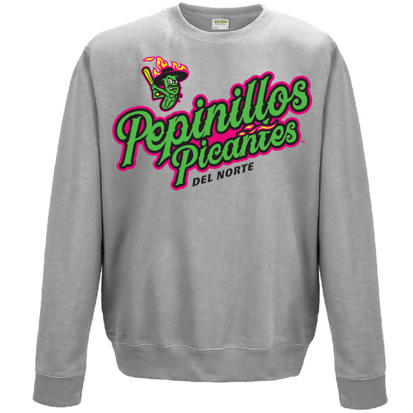 Los Pepinillos Picantes del Norte Bimm Ridder Gray Script Crewneck