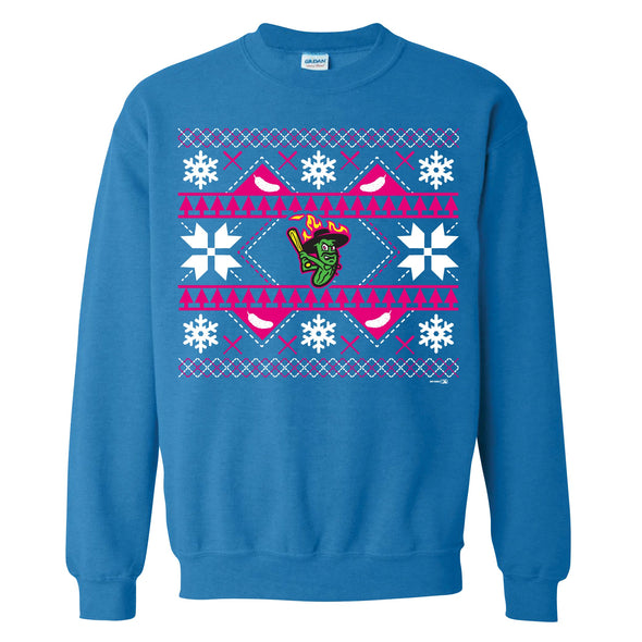 Los Pepinillos Picantes del Norte Bimm Ridder Teal Holiday Crewneck Sweatshirt