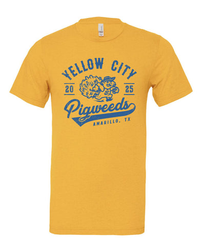 Amarillo Sod Poodles Gold Yellow City Pigweeds Distressed Tee