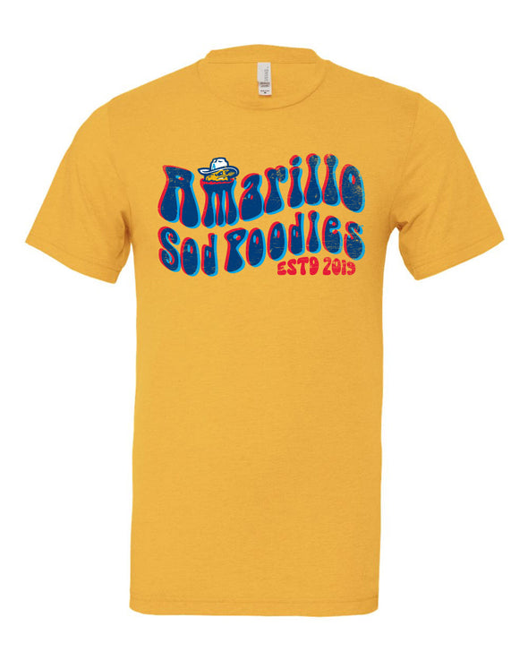 Amarillo Sod Poodles Yellow Groovy Game Tee