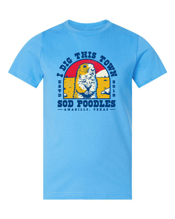 Amarillo Sod Poodles Youth Blue Dig This Town Tee
