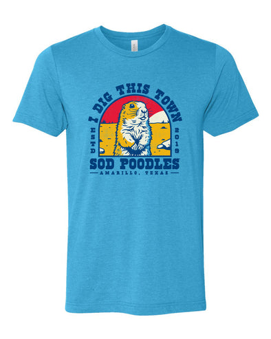 Amarillo Sod Poodles Blue Dig This Town Tee
