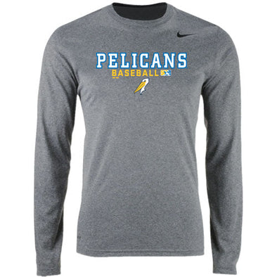 MYRTLE BEACH PELICANS NIKE GRAY MILB111 LONG SLEEVE DRI FIT TEE