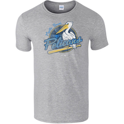 MYRTLE BEACH PELICANS VANTAGE APPAREL HEATHER GRAY PRIMARY SOFTSTYLE TEE