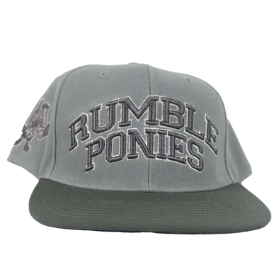 BRP Gray On Gray Snapback Adjustable Hat With Rumble Ponies Wordmark And Boxing Rowdy Logo On Right Side
