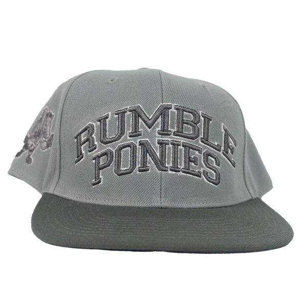 BRP Gray On Gray Snapback Adjustable Hat With Rumble Ponies Wordmark And Boxing Rowdy Logo On Right Side