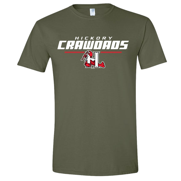 Hickory Crawdads Bern Military Green Softstyle Tee