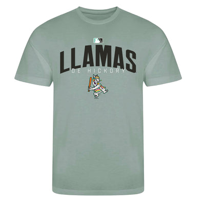 Hickory Crawdads Llamas de Hickory Gallagher Dusty Green Ringspun Cotton Tee