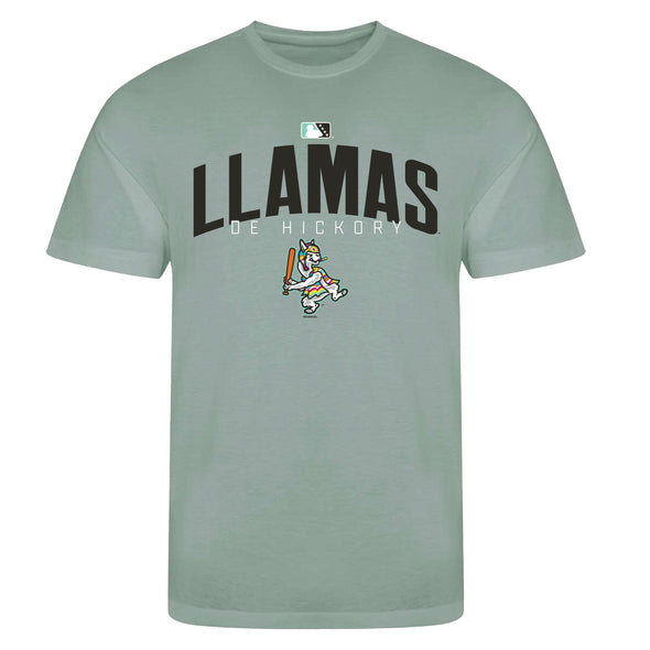Hickory Crawdads Llamas de Hickory Gallagher Dusty Green Ringspun Cotton Tee