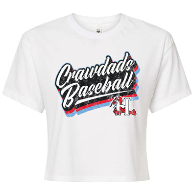 Hickory Crawdads Groovin White Womens Crop Tee