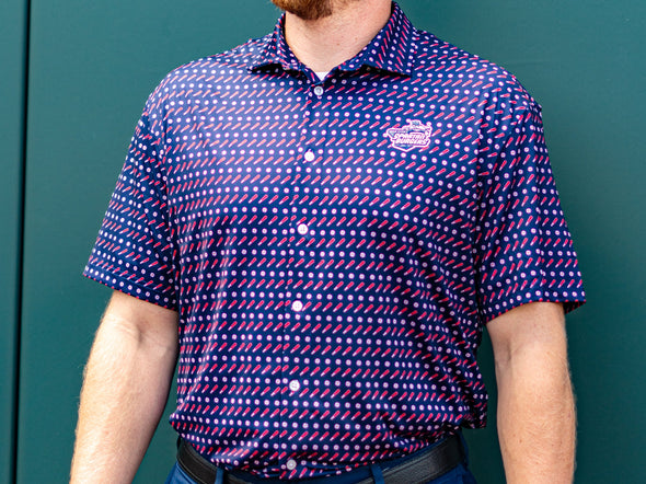Men's Navy Batter-Up Full Button Down Polo