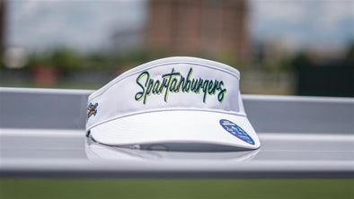47 OSFA White Spartanburgers Script Visor