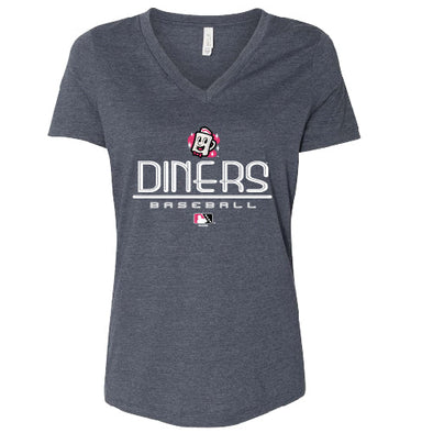 Somerset Patriots Ladies Heather Navy Hitchcock Jersey Diners V-Neck Tee