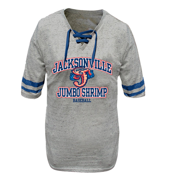 Jacksonville Jumbo Shrimp Profile Plus Size Women's Lace-Up V-Neck Tee