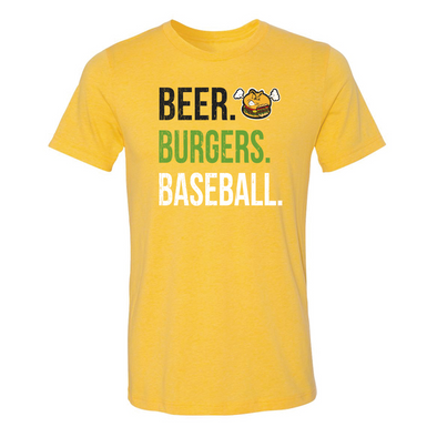 Hartford Yard Goats 108 Stitches Beer Burgers Baseball Tee