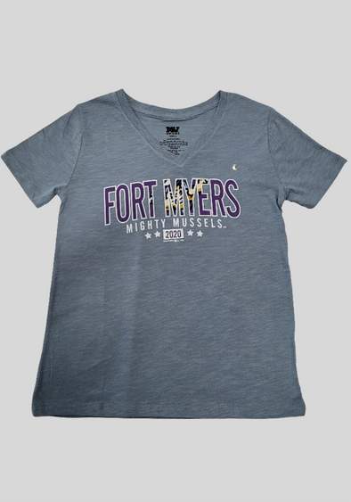 Mighty Mussels Ladies Vera Blue V Neck Tee