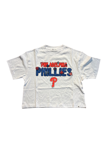 '47 Philadelphia Phillies White Bubble Font Flowered Crop Tee
