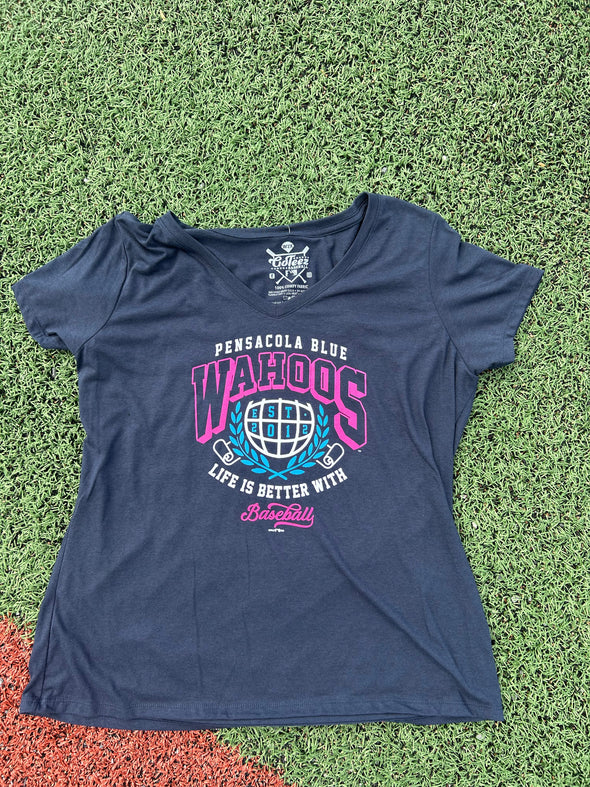 Pensacola Blue Wahoos Womens Globe V-Neck Tee
