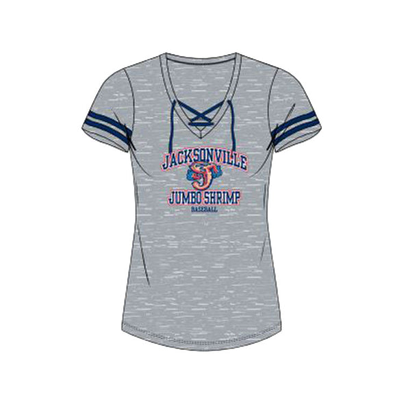 Jacksonville Jumbo Shrimp Profile Plus Size Women's Lace-Up V-Neck Tee