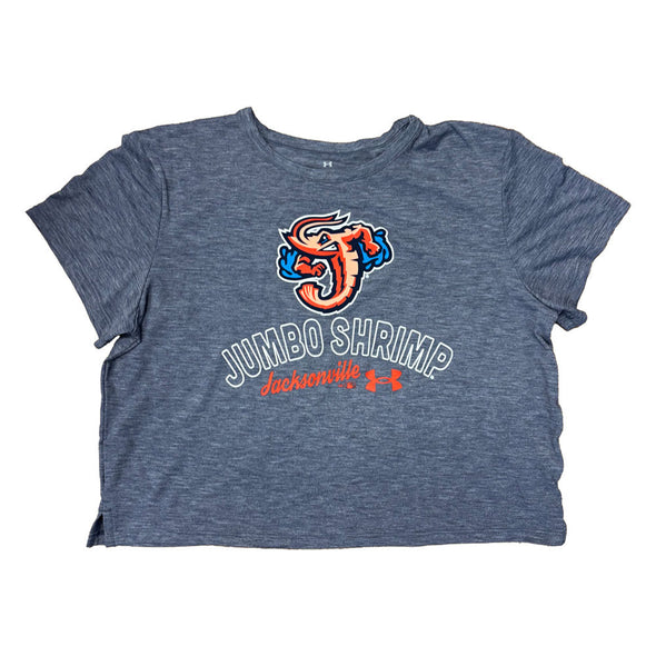 Jacksonville Jumbo Shrimp Under Armour Youth Girls Navy Crop Breezy Tee