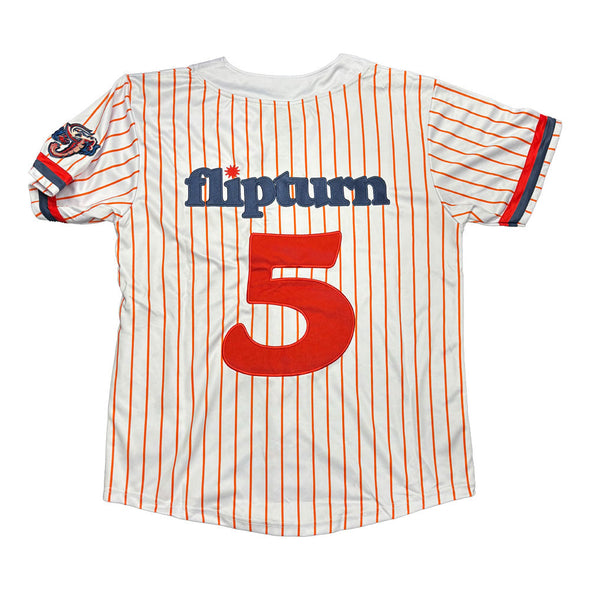 Jacksonville Jumbo Shrimp Official League flipturn x Jumbo Shrimp Pinstripe Jersey