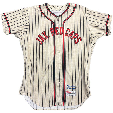 Jacksonville Jumbo Shrimp Game Worn Jax Red Caps Jersey