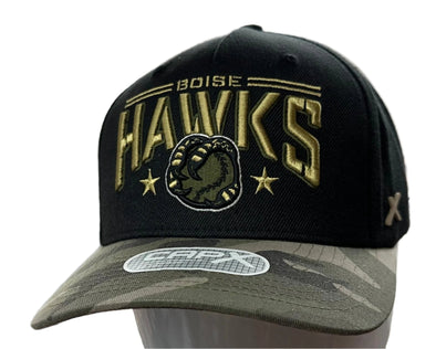 BOISE HAWKS MILITARY CAMO HAT, BLACK/CAMO